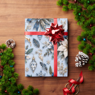 Sapphire Blue Icy Winter Floral Wrapping Paper