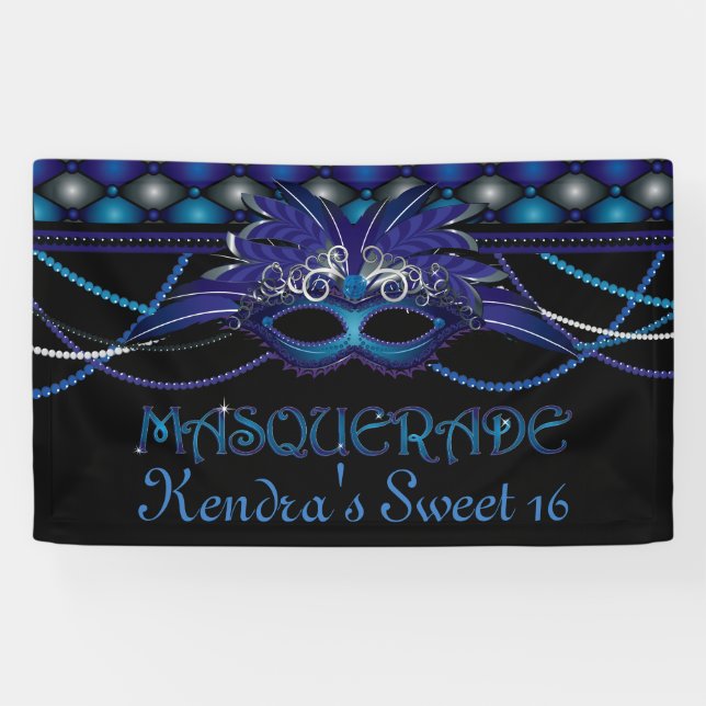 Sapphire Blue, Masquerade Party Banner (Horizontal)
