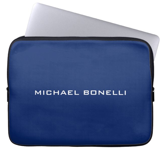 Sapphire Blue Minimalist Plain Legible Modern Laptop Sleeve (Front)