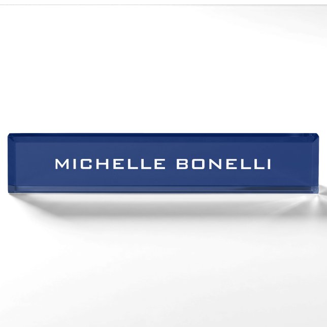 Sapphire Blue Minimalist Plain Legible Modern Nameplate (Front)