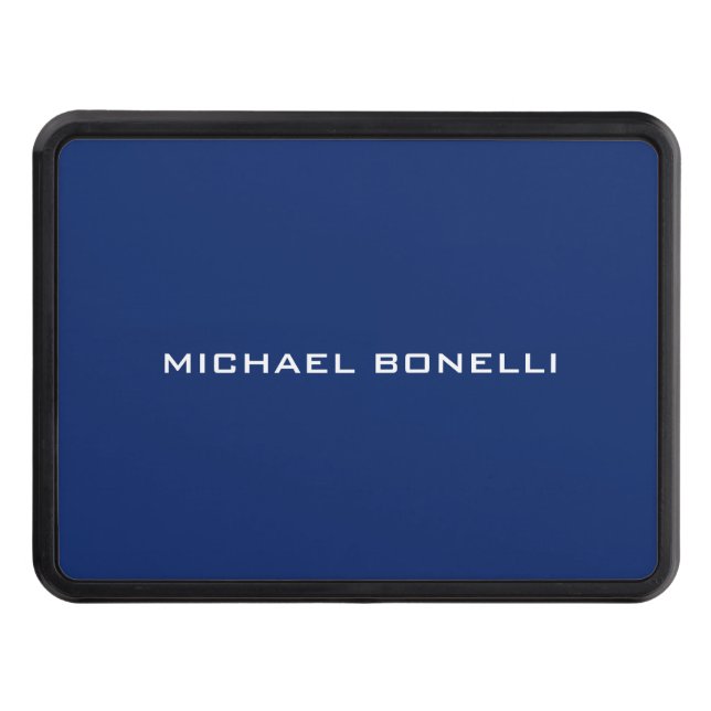 Sapphire Blue Minimalist Plain Legible Modern Trailer Hitch Cover (Front)