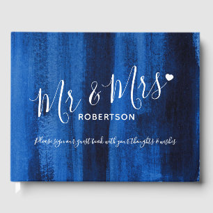 Sapphire blue modern art custom wedding guest book