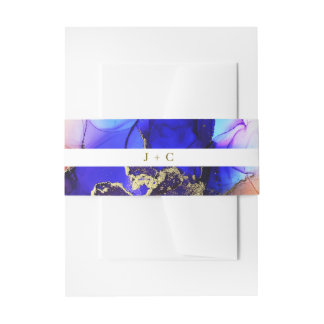 Sapphire Blue Orange Monogrammed Wedding Invitation Belly Band