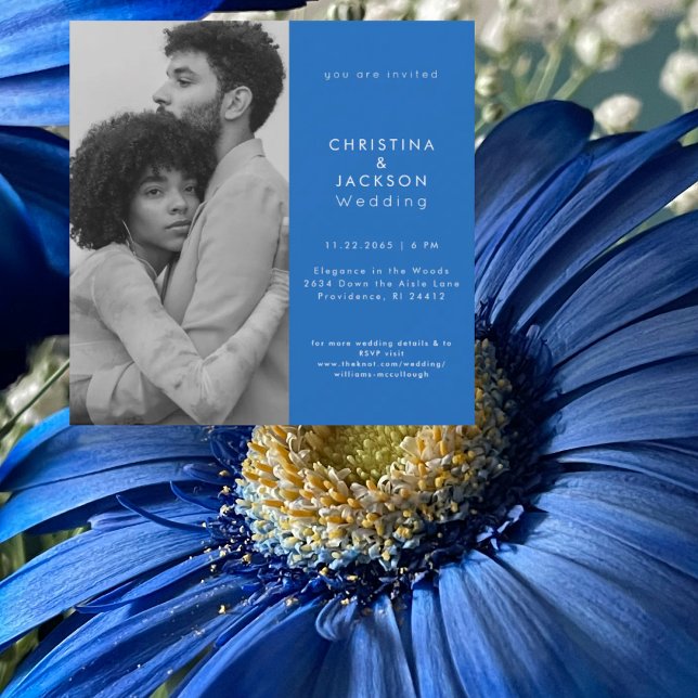Sapphire Blue Photo Square Wedding Invitation (Creator Uploaded)