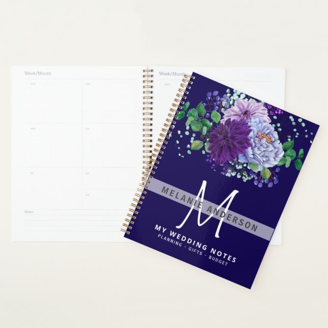Sapphire Blue Purple Fleurs Mariage Planning (Devant avec enveloppe)