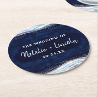 Sapphire Blue Rose Gold Geode Agate Slice Monogram