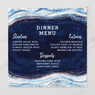 Sapphire Blue Rose Gold Geode Agate Square Dinner Menu