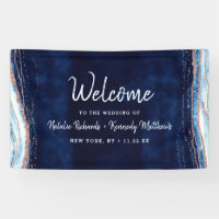 Sapphire Blue Rose Gold Geode Rock Wedding Welcome
