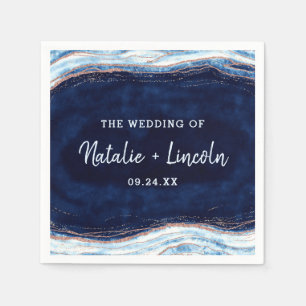 Sapphire Blue Rose Gold Geode Wedding Monogram Napkin