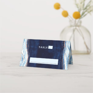 Sapphire Blue Rose Gold Geode Wedding Table Number Place Card