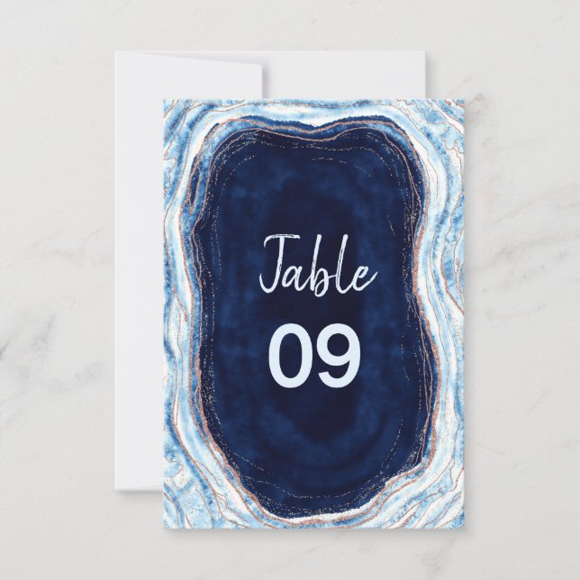 Sapphire Blue Rose Gold Mariage Numéros de table (Devant)