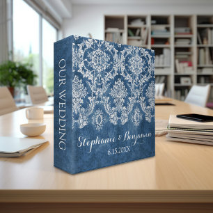 Sapphire Blue Rustic Damask Pattern Wedding Binder