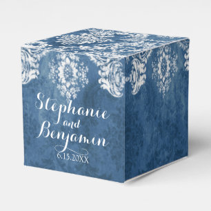 Sapphire Blue Rustic Damask Pattern Wedding Favour Favor Box