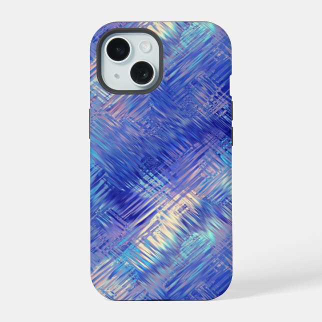 Sapphire Blue Scribbled Texture iPhone 15 Case (Back)