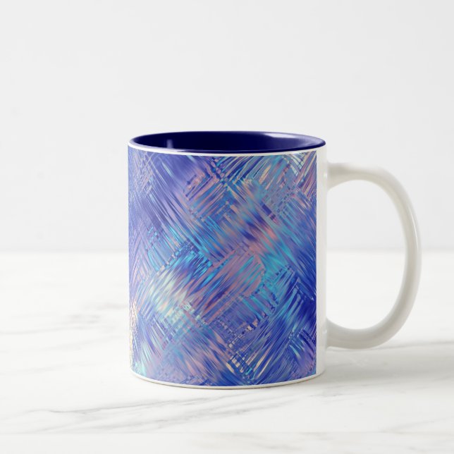 Sapphire Blue Scribbled Texture Two-Tone Coffee Mug (Right)
