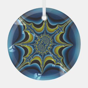 Sapphire Blue Starburst Fractal Abstract Art Glass Ornament