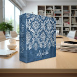 Sapphire Blue Vintage Damask Pattern and Name Binder<br><div class="desc">A vintage pattern with a chalkboard and lace design. Look closely to the flowers and leaves.A trendy design with jewel tone colours and elegance. Items are easier to customize when you replace all text and photos first. If your art still needs to be adjusted, click on the Customize This button....</div>