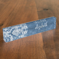Sapphire Blue Vintage Damask Pattern and Name