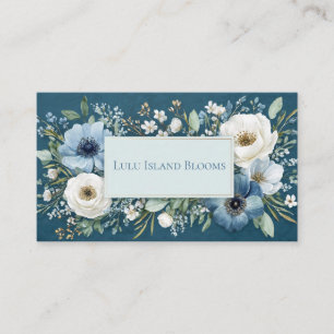 Sapphire Blue Watercolor Floral Gold Frame Business Card