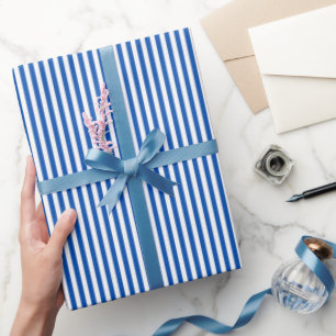 Sapphire Blue & White Stripes Wrapping Paper
