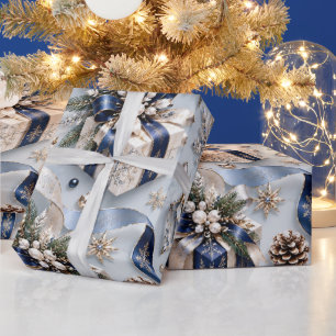 Sapphire Blue Winter Christmas Gifts Wrapping Paper