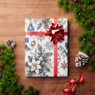 Sapphire Blue Winter Floral Wrapping Paper