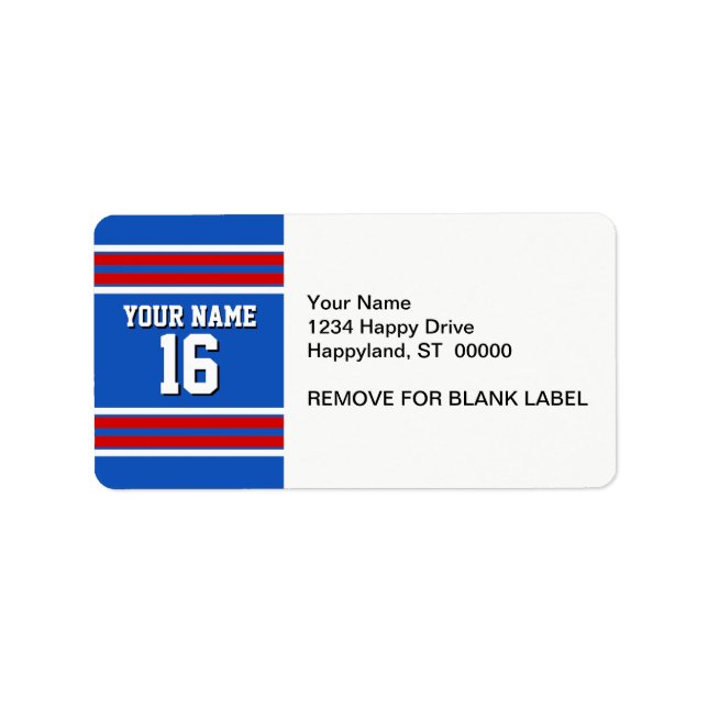 Sapphire Blue with Red White Stripes Team Jersey Label (Front)