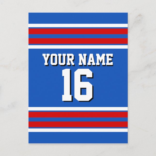 Sapphire Blue with Red White Stripes Team Jersey Postcard (Front)