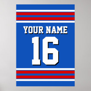 Sapphire Blue with Red White Stripes Team Jersey Poster