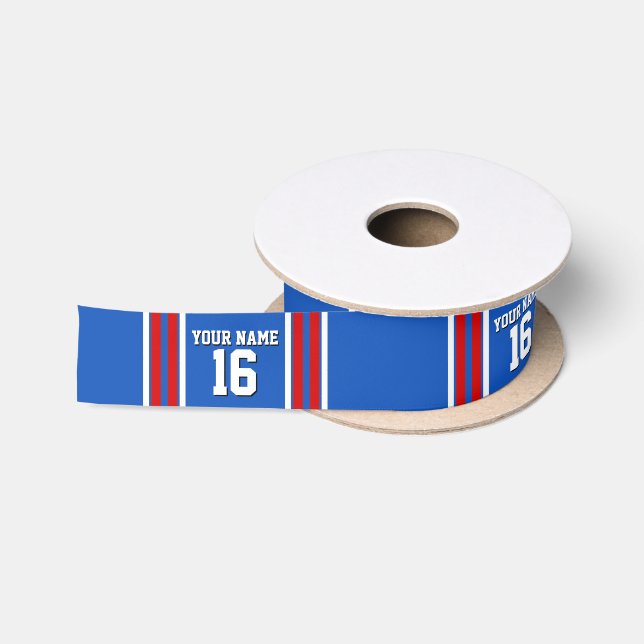 Sapphire Blue with Red White Stripes Team Jersey Satin Ribbon (Spool)