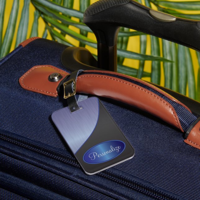 Sapphire Brush Steel and Black Print Luggage Tag (Front Insitu 1)