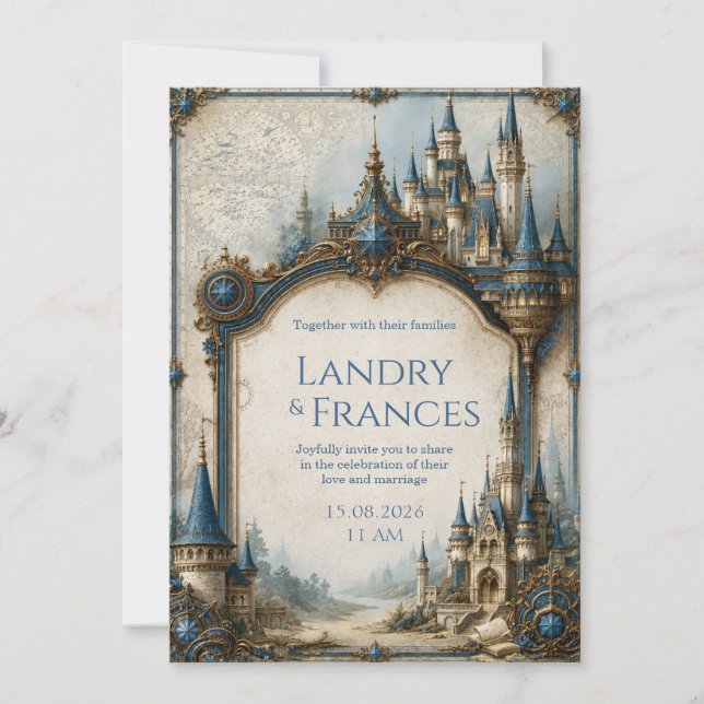 Sapphire Castle Map Wedding Invitation (Front)