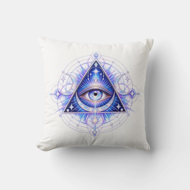 Sapphire Celestial Eye Throw Pillow (Front)