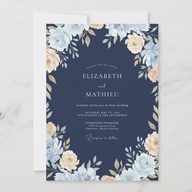 Sapphire Champagne Bloom Wedding Invitation (Front)