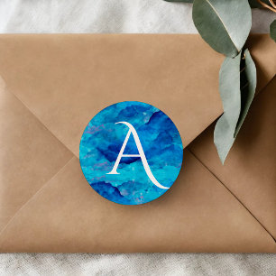 Sapphire Cloud Bold Monogram Classic Round Sticker