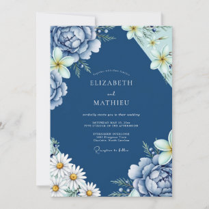 Sapphire Daisy Watercolor Wedding Invitation