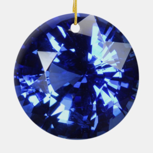 Sapphire Dark Blue Gemstone September Birthstone Ceramic Ornament (Back)