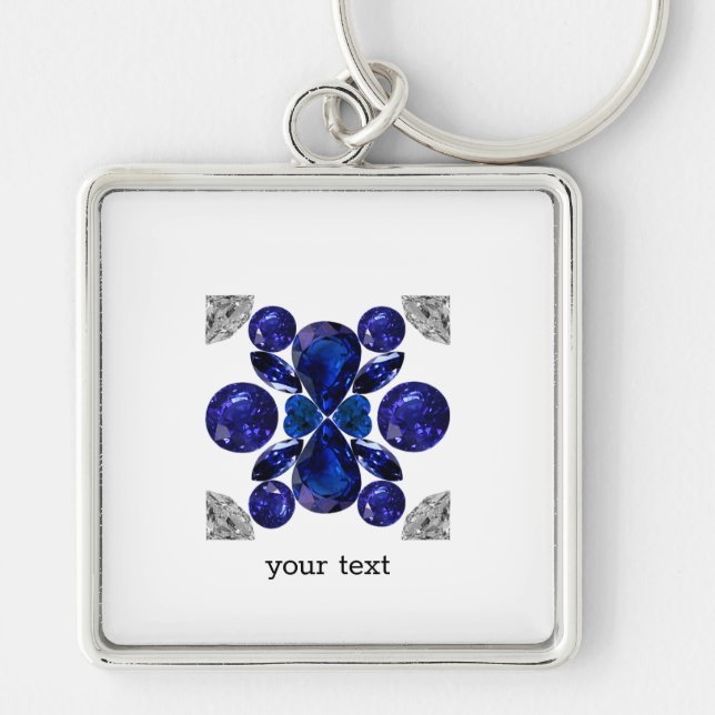 Sapphire Diamond Gemstone Art Blue Keychain (Front)