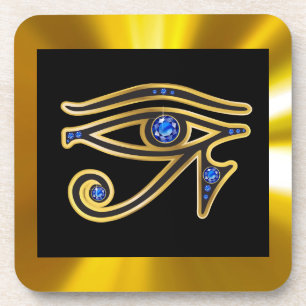 Sapphire Eye of Ra in Gold Cork Coaster