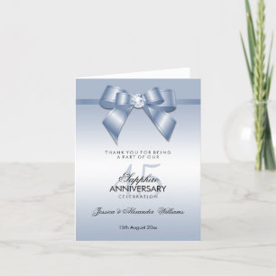 Sapphire Gem Bow & Ribbon 45th Wedding Anniversary Thank You Card