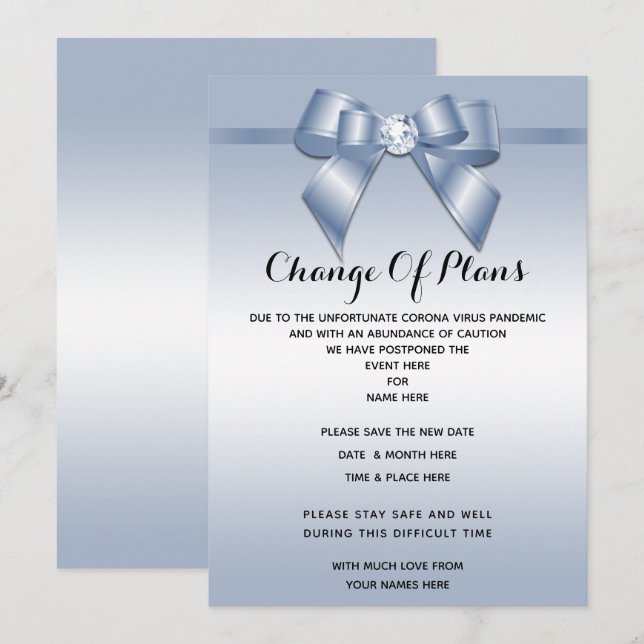 Sapphire Gem Bow & Ribbon Change Of Plan Invitation (Front/Back)