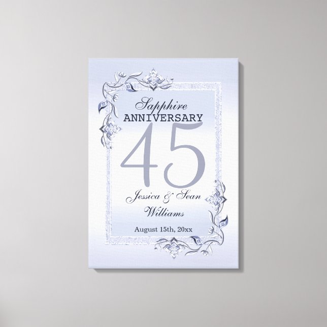 Sapphire Gem & Glitter 45th Wedding Anniversary  Canvas Print (Front)