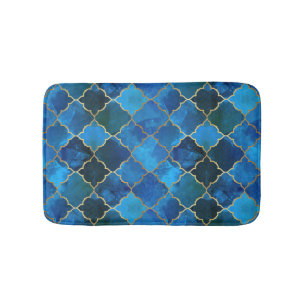 Sapphire Gemstone & Gold Moroccan Tile Pattern Bath Mat