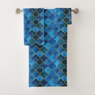 Sapphire Gemstone & Gold Moroccan Tile Pattern