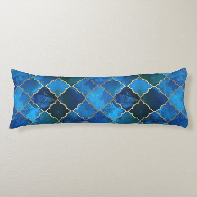 Sapphire Gemstone & Gold Moroccan Tile Pattern Body Pillow (Front)