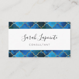 Sapphire Gemstone & Gold Moroccan Tile Pattern Business Card