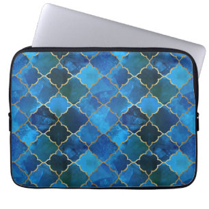 Sapphire Gemstone & Gold Moroccan Tile Pattern Laptop Sleeve