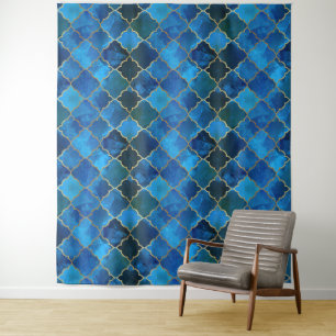 Sapphire Gemstone & Gold Moroccan Tile Pattern Tapestry