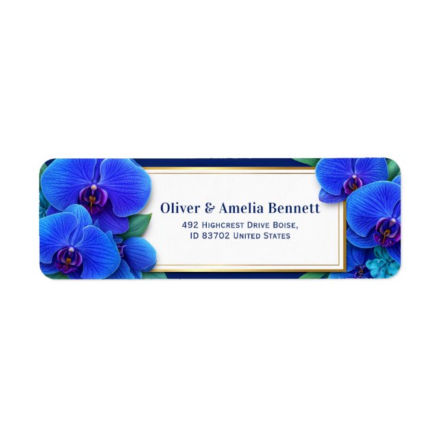 Sapphire Gilded Orchid Botanical Return Address (Front)