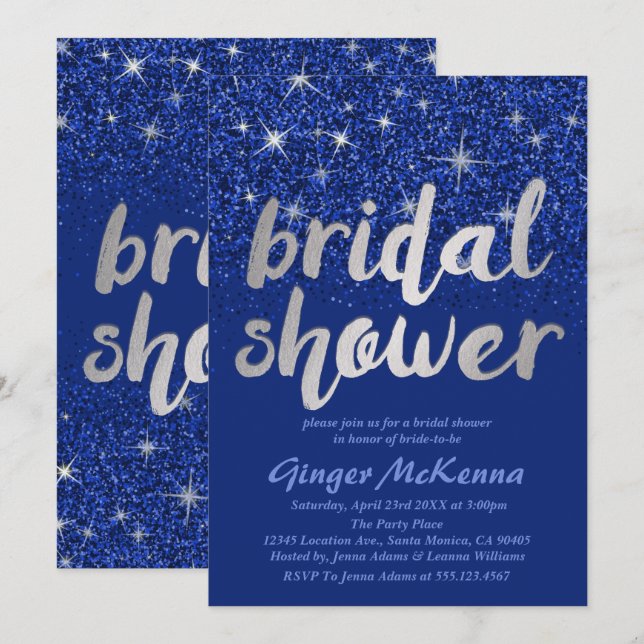 Sapphire Glitter Bridal Shower Invitations (Front/Back)
